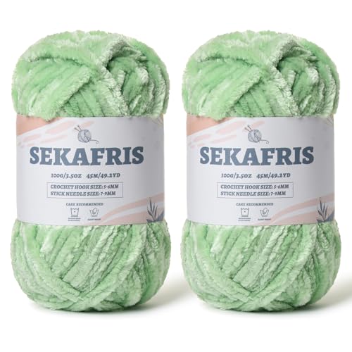 Image of Chenille Velvet Soft Yarn Light Green 2 Pack
