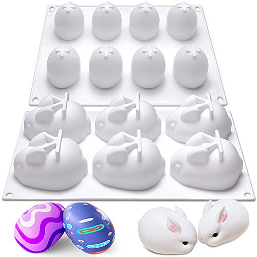 Easter Egg Silicone Mold 6 Cavity Easter Rabbit Bunny Silicone Mold Easter Baking Molds Cake Baking Tool Mousse Mould Baking Tray for Butter Chocolate Mousse Cake Muffin Candle Wax Melts