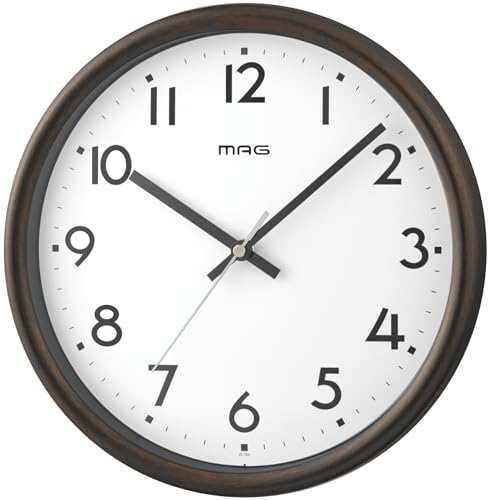 Mag W-768BR-Z Wall Clock, Radio Clock, Analog, Torte Night Second Hand Stop Function, Wood Grain, Brown