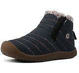 DADAWEN Men Women Slip On Waterproof Outdoor Anti-Slip Fur Lined Ankle Snow Boots Blue Women US Size 8/Men US Size 7