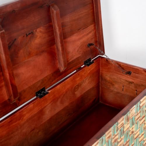 Image of Nivari Wooden Trunk Box for Storage | Solid Wood Coffee Table for Living Room | Handcrafted Center Tea Table with Sandook Storage for Living Room | Pitara for Home and Bedroom (Mahogany)