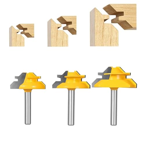 Ozmatip 45 Degree Lock Miter Router Bit 3-Piece Set, for 31/64
