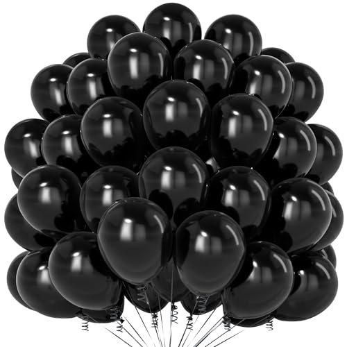 Teselife 100 Ballons Noirs en Latex Mat 12 Pouces, pour Anniversaire, Diplôme, Réveillon du Nouvel An, Halloween, Décoration Fêtes et Événements Festifs