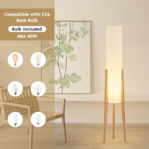 Lampada da terra con treppiede in legno, paralume regolabile E26, in lino, luce dimmerabile, per soggiorno, camera da letto, ufficio, divano, angolo lettura, arredamento moderno