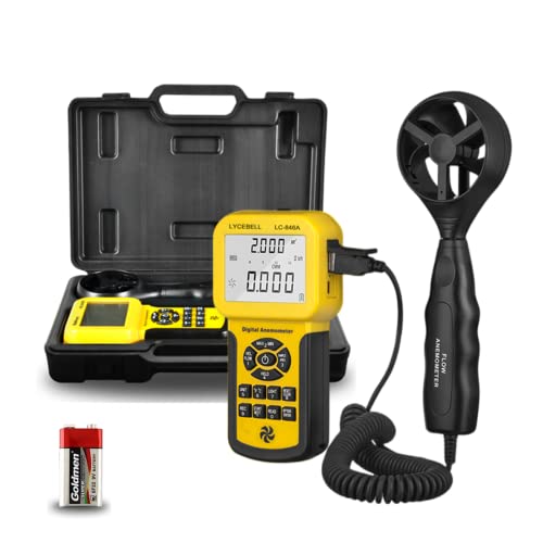 LYCEBELL Professional HVAC Anemometer 846A, Wind Speed Meter with Telescopic Sensor, Air Flow Meter CFM CMM, with Data Storage Backlit LCD for Ventilation Sailing Drone Fishing (Suitcase Included)