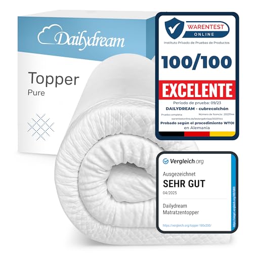 Dailydream Topper viscoelástico para colchón de 180x200, Grosor 5cm, Sobrecolchón Memory Foam, Edition Standard, Model M, Cubrecolchón de Espuma, Espuma viscoelástica, Espuma Memoria, Topper Sofa