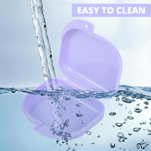 Image of ZIBUYU Portable Retainer Case, Dental Denturer Box for Aligners, Night Guards & Dentures, BPA-Free PP Travel Case with Ventilation Holes & Snap Lock, Purple