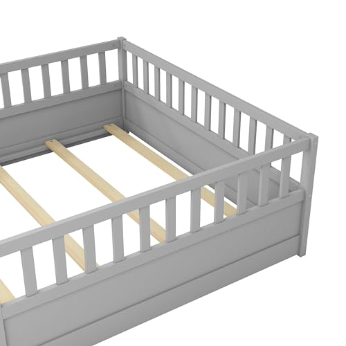 Image of Bellemave Full Kids Montessori Floor Bed Frame with Slats,Gray