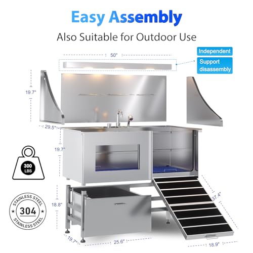 Dog-Washing-Station-LED-Professional-Stainless-Steel-Dog-Bathing-Station-Dog-Bathtub-for-Large-Medium-Small-Dog-Dog-Grooming-Tub-with-Window-Ramp-Drawer-Floor-Grate-Fauct-Right-RAMP-50 Dog Washing Station LED Professional Stainless Steel Dog Bathing Station Dog Bathtub for Large Medium Small Dog Dog Grooming Tub with Window Ramp Drawer Floor Grate Fauct Right RAMP 50