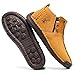 FLYLAND Men's Casual Leather Handmade Fashion Sneakers Ankle Chukka Boots Lightweight Mid-top Dress Shoes Walking Driving Shoes Golden 10.5