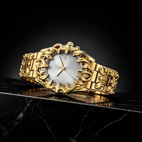 Image of CARLIEN Gothic Claw Watch for Men - Unique Stainless Steel Wristwatch, Luminous Hands, Waterproof Quartz Movement, Futuristic Melting Style, Cool Red & Green Color Options
