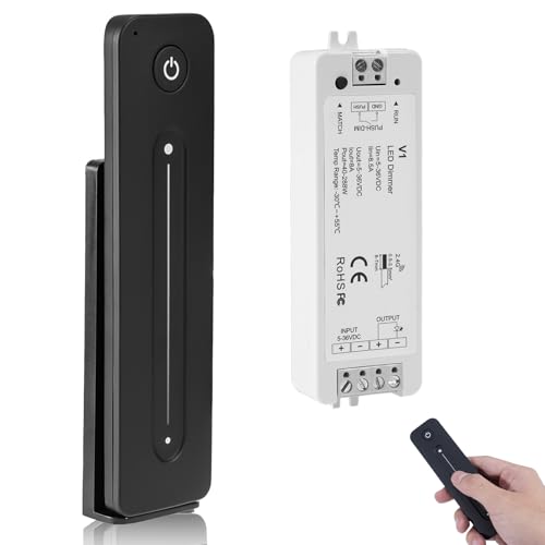 Jaxiyun RF 2,4 GHz Variateur de Lumiere LED avec Télécommande, DC 5V-36V 8A Gradateur Contrôleur Montage mural magnétique Pour Couleur Unique Bande LED...