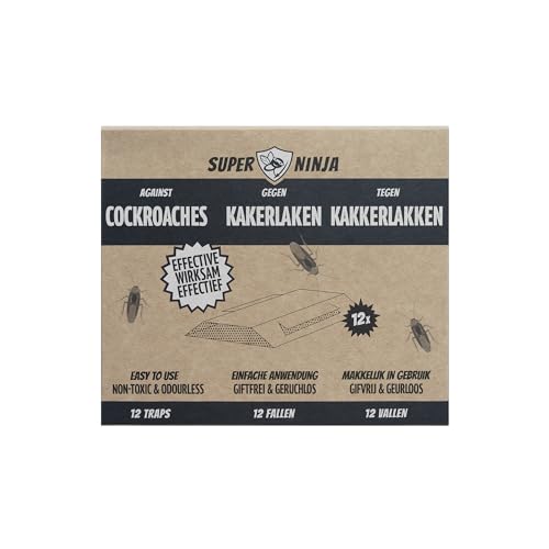 Super Ninja Cockroach Traps - 12 Pieces with Glue and Attractive, Non-Toxic, Against Cockroaches and Cockroaches, Safe for Pest Control at Home, Cellar, Garage, Recycled Cardboard