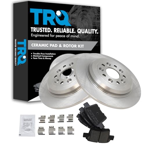 Image of TRQ Rear Brake Pad and Rotor Set Ceramic Solid Rotors Compatible with 2005-2007 Ford Five Hundred 2005-2007 Freestyle 2008-2009 Taurus 2008-2009 Taurus X 2005-2007 Mercury Montego 2008-2009 Sable | For 2005-2007 Ford Five Hundred Freestyle Mercury Montego 2008-2009 Taurus X Sable