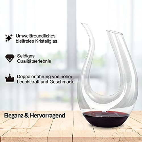 Foto von ADMY Wein Dekanter, 1.5L U-Form Weinkaraffe Set aus Kristallglas, Rotwein Bleifreies Glasdekanter, Dekantiergefäß Glasbelüftungsweinkaraffe, Dekantierflasche Geschenk für Weihnachten Weinliebhaber