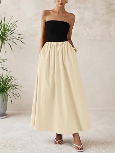 Image of PRETTYGARDEN Women 2026 Summer Elegant Strapless Maxi Dress Tube Top Dress A Line Flowy Long Wedding Party Cocktail Dresses