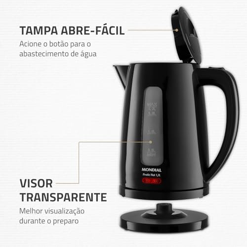 MONDIAL Chaleira Elétrica Pratic Hot 1,7L Preto, 1850W, 220V - CE-17 glide
