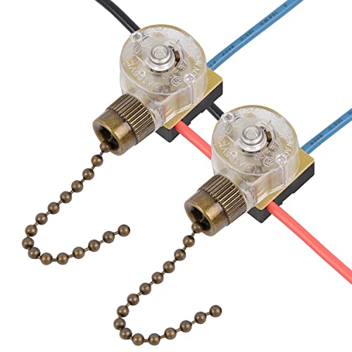 Image of ZE-110 3 Wire Ceiling Fan Light Switch Compatible With Hunter Ceiling Fan, Replacement Pull Chain (2 Pack Bronze)