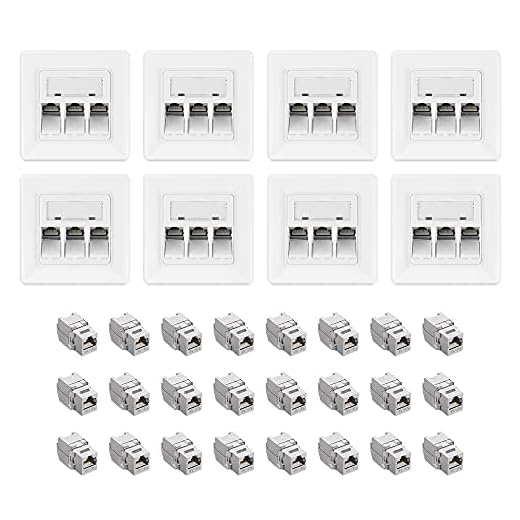 kwmobile Keystone Dose Modul Set - 24x Keystone Modul 8X Netzwerkdose 3-Port CAT 6A Kabel - 10Gibt/s geschirmt Metall Gehäuse RJ45 Schnappverschluss