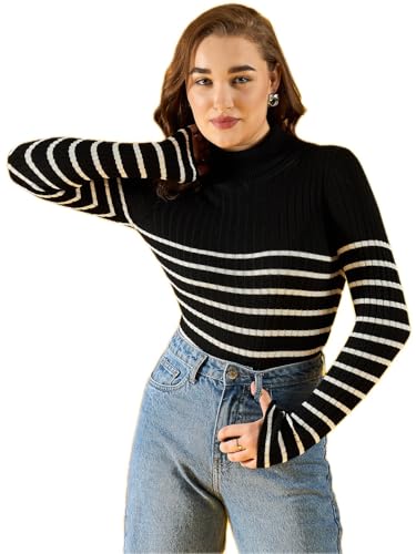 Image of 98 Degree Women Pure Cotton Turtle Neck Sweater Has A Full Sleeve & Straight Hem-AW25AZG1157-BLACK