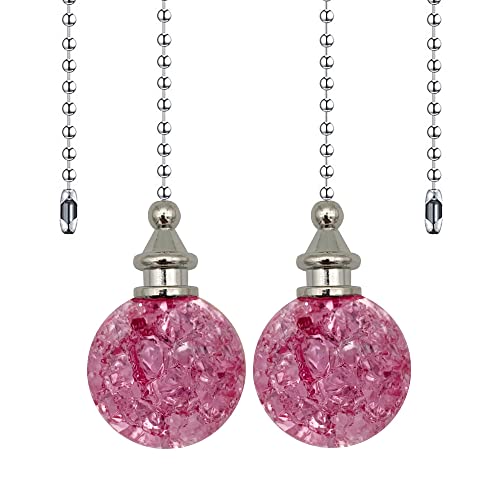 2 Pack Dotlite Crystal Ceiling Fan Pull Chain Accessories, Decorative Fan String Pulls Pendant Extension, 12 Inches Beaded Ball Fan Pull Chains Extender Ornament With Connector For Fan Lamp (Pink) #TOP20