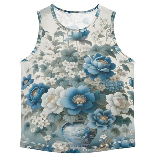 susiyo Blue White Flowers in Vase Boys Sleeveless Tank Top Girls Athletic T Shirt
