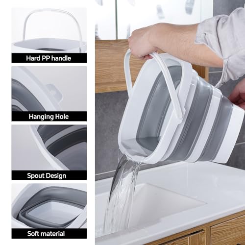 RULAYMAN 2 Pack Collapsible Plastic Bucket with Handle 2.6 Gallon (10L) Each Foldable Rectangular Tub Bucket for Cleaning Camping Essentials Space Saving Outdoor Portable Bucket for Camping - Image 6