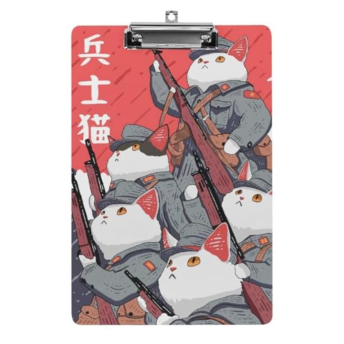 クリップボード Japanese Cat Soldier A4サイズ対応 クリップファイル バインダークリップ 用箋ばさみ ファイルボード メモ帳 縦型 書類整理 おしゃれ かわいい 筆記 多機能 壁掛け プレゼント