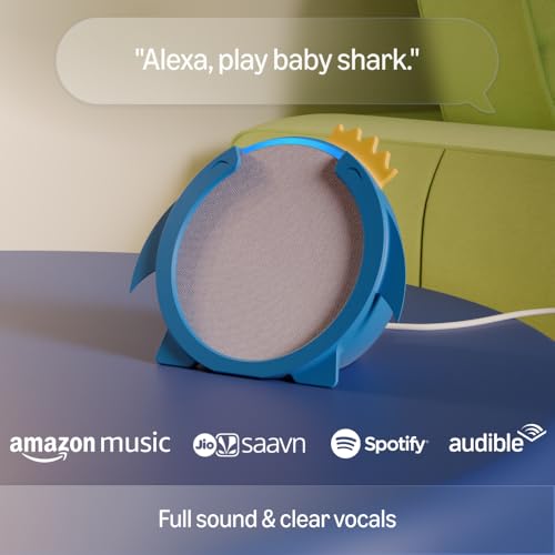 Image of Amazon Echo Pop (Purple) Smart Bluetooth Speaker | Combo for Kids aged 4+ years with Shark Sleeve by BonKaso | Interactive learning, stories, rhymes & hands-free fun | Limited Edition | Alexa for Kids
