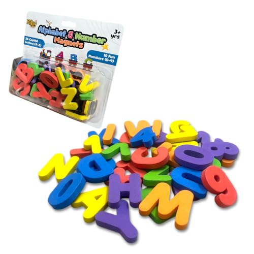 Image of Alphabet and Number Magnets - 36 Total Magnets | 26 Upper Case Alphabet and 10 Number Fridge Magnets | Colorful ABC Educational Toy Set Preschool Learning Spelling & Counting