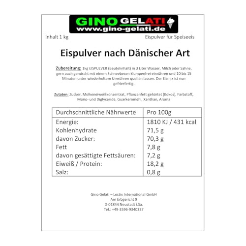 Gino Gelati Dänisches Softeis Pulver mit Nussgeschmack, verschiedene Varianten, schnelle und einfache Zubereitung, Herstellung mit oder ohne Eismaschine möglich, Made in Germany (100 Kg, Marzipan) – Bild 3