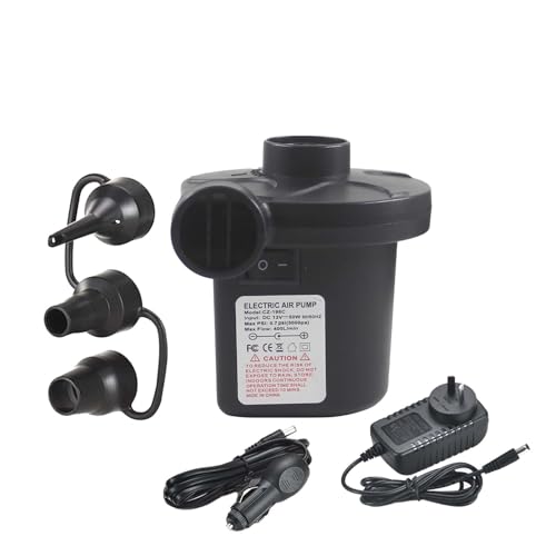 HUAPPNIO Air Pump Electric Portable Inflator for Inflatable Mattress Pool Boat Raft Swimming Ring Sofa Toy Kayak 100-240V AC/DC 12V with 3 Nozzles (Home+Car,S)