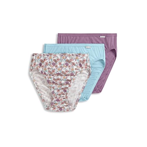 Image of Jockey Women's Underwear Elance French Cut - 3 Pack Underwear Women Pack, 100% Cotton, Bleached /Elissa Floral /Silver Plum, 10