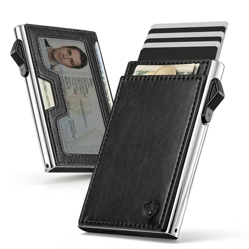 Cartera hombre de aluminio YESIIW con tarjetero pop up y bolsillo de cuero magnético negro