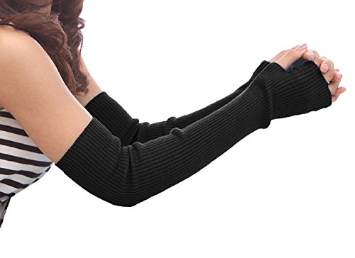 Preisvergleich Produktbild Aiklin Damen Handwärmer Streifen kontrahierten Trendige gestrickte Armstulpen (Schwarz)