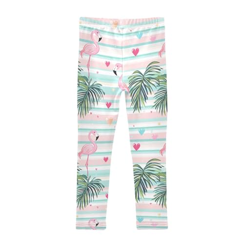 Wusikd Cute Pink Flamingos Girls' Leggings Toddler Doodles Palm Leaves Kids Yoga Pants Dance Active Tights 4T2