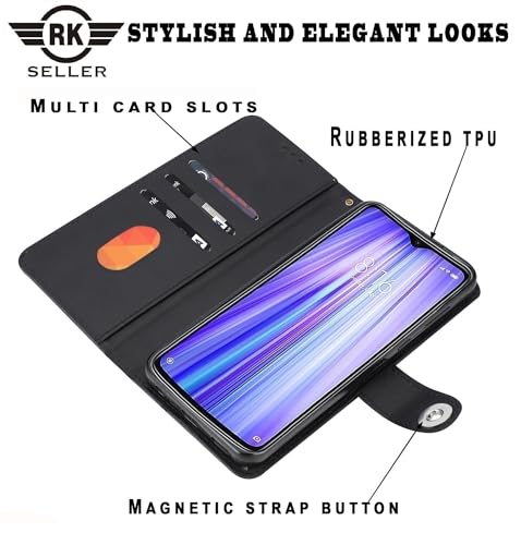 Image of Flip Back Cover Case for Vivo Y18e 5G | PU-Leather Finish & Magnetic Stand with Card Holder | Shockproof | Mobile Case Cover for Vivo Y18e 5G (Black)