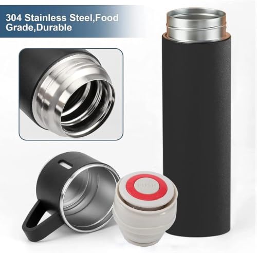 Image of 500ml Double-Wall Vacuum Insulated Flask Set with 2 Cups, Black