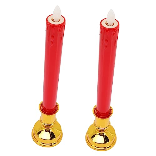 BinZyronic 電子キャンドル2個セット ? 無煙フラッカーLED、仏壇やイベント装飾に適した安全な照明 (27x5.5cm,レッド)