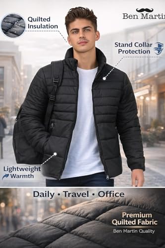 Image of Ben Martin Men's Nylon Jacket|Standard Length Puffer Winter Bomber Jacket|Stylish Jacket|Biker Casual Hoody Jacket