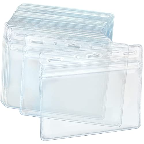 EcoEarth Horizontal ID Badge Holder (Sealable Fits 3.5x2.25 Inch Insert) (100 Pack), Waterproof ID Holder Bulk, ID Card Holder, Name Badge Holder, Name Tag Holder, Plastic Badge Holder, Clear Card ID