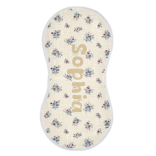 Personalized Name Blue Red Flower Baby Burp Cloth for Baby Drool and Messes, Customized Text Absorbent Cotton Burping Cloths for Infant Newborn Unisex 4 Packs 100% Cotton 22 x 11 in