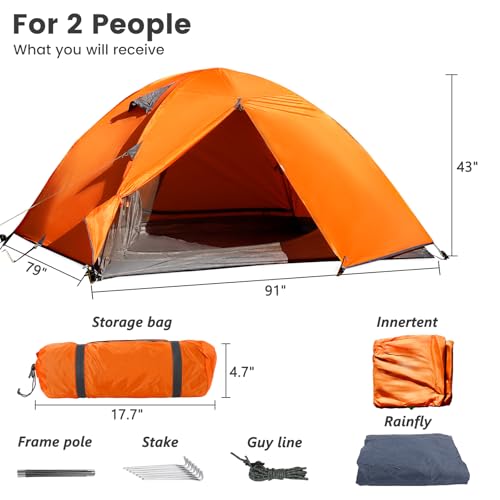 Image of Tree Fox Camping Tent 2 Person Waterproof Portable Instant Tent with 1-Minute Setup Lightweight Tent Suitable for Camping Beach Outdoor Travel Backyard