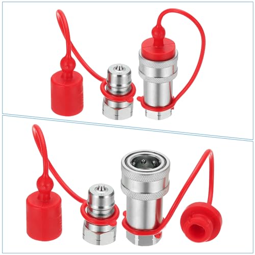Image of PATIKIL 3 /8 inch NPT ISO-A Hydraulic Quick Disconnect Coupling, 1 Set Flat Face Hydraulic Quick Connect Coupler with Dust Caps Quick Release Coupling Set