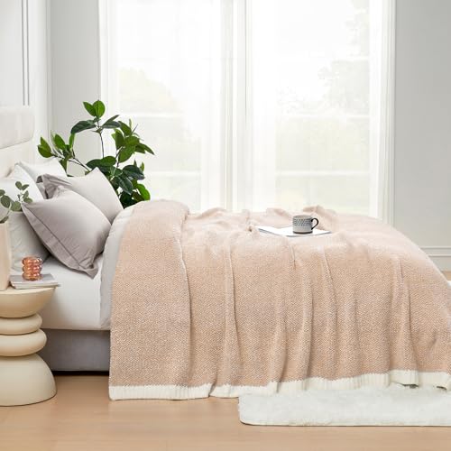 Image of Snuggle Sac Queen Size Bedding Blankets, Super Soft Warm Oversized Bed Blankets Cozy Knit Fuzzy Blankets for Bed, Heather Beige, 90x90 inches
