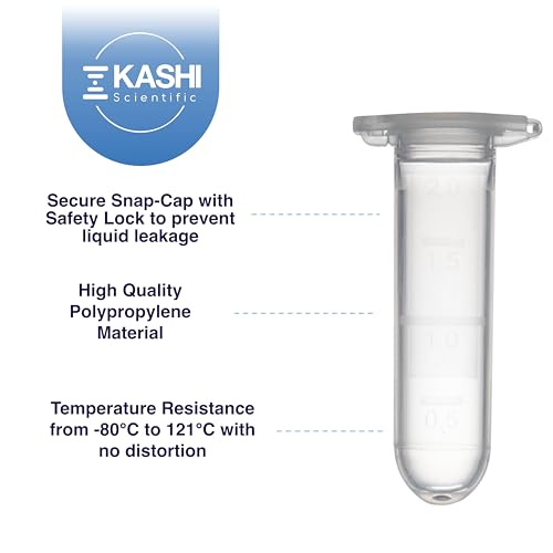 Image of Kashi Scientific 2mL Clear Microcentrifuge Tube with Safe Lock Snap Cap Safety with Graduation, Polypropylene Lab-Grade [2mL Safelock, 500]