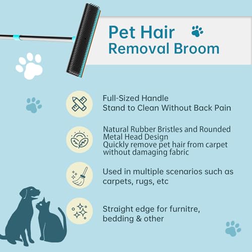 Image of Carpet Rake 60 inch Long Handle, Pet Hair Remover, Carpet Broom, 3Pcs | Metal Fabric Edge, Carpet Scraper, Rug Rake, Pet Hair Broom, Carpets, Rugs, Mats, Couch, Stairs, Pet Hair Removal Tool