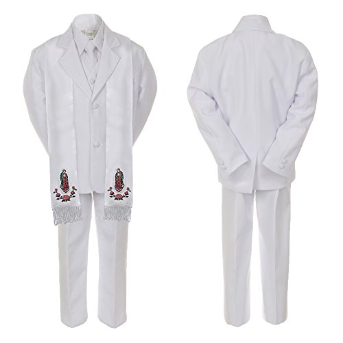 Image of Baby Boy Christening Formal Suit Silver Guadalupe Virgin Mary on Stole SM-20