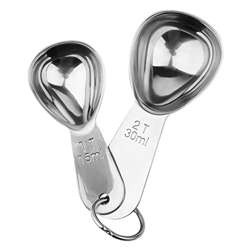 Kalsreui Coffee Scoop Set Of 2, 18/8 Stainless Steel Coffee Scoops, 2 Measuring Coffee Spoons With 1 Ring, Metal 1 & 2 Tbsp Coffee Scoop For Ground Coffee, Tablespoon Measure Spoon For Canisters #TOP1
