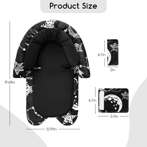 Image of GFU Baby Car Seat Head Support for Newborn, 2 in 1 Infant Car Seat Head Body Support with Strap Pads, Soft Stroller Cushion Pillow Insert for Girls, Fits for Stroller, Swing, Black Star